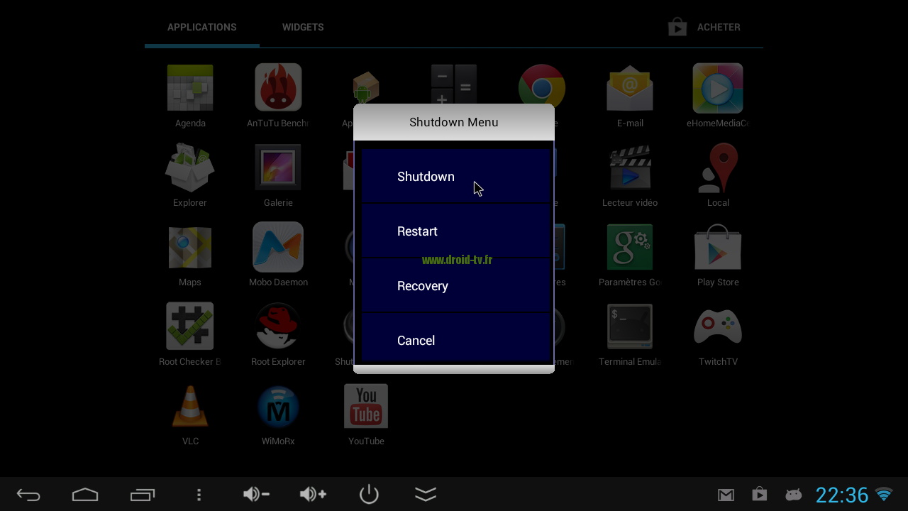 Shutdown Menu choix Shutdown Droid-TV.fr