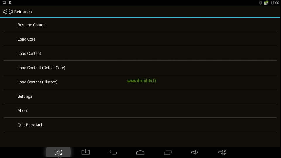 Ecran principal RetroArch box Android M8 Droid-TV.fr