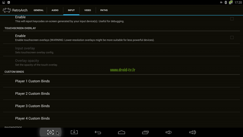 Désactiver touches virtuelles RetroArch box Android M8 Droid-TV.fr