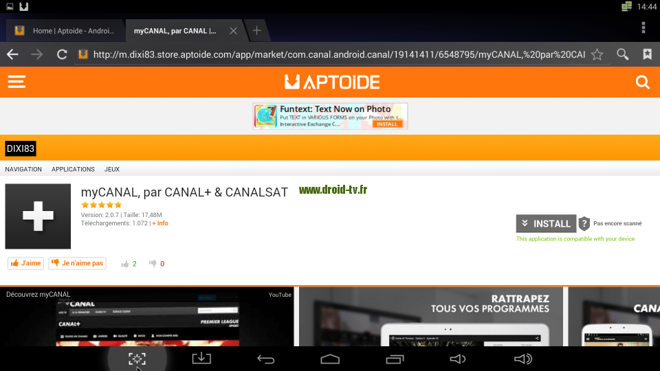 Exemple MyCanal Aptoide Android Droid-TV.fr