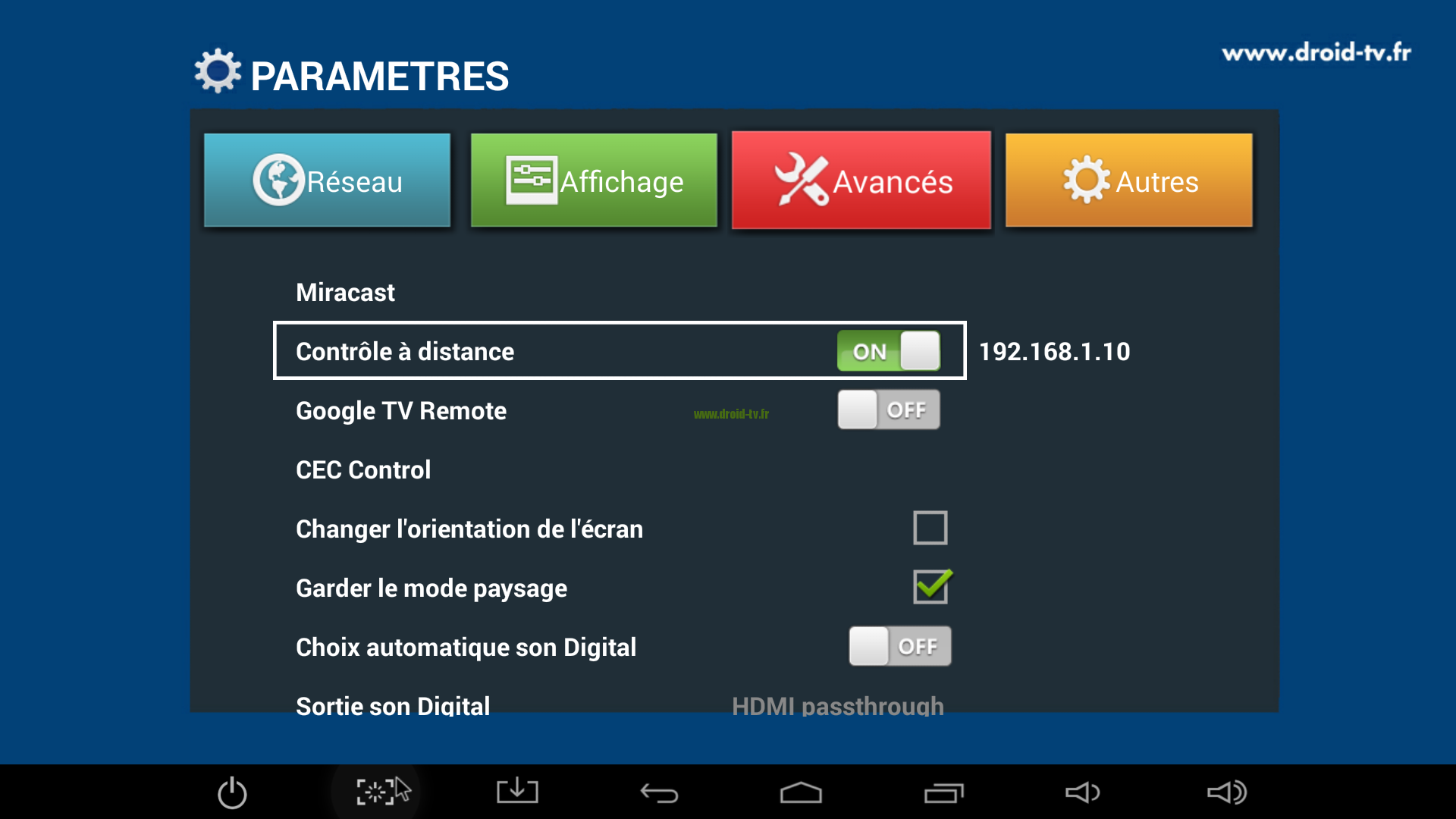 Adresse IP¨controle a distance box Android M8 Droid-TV.fr