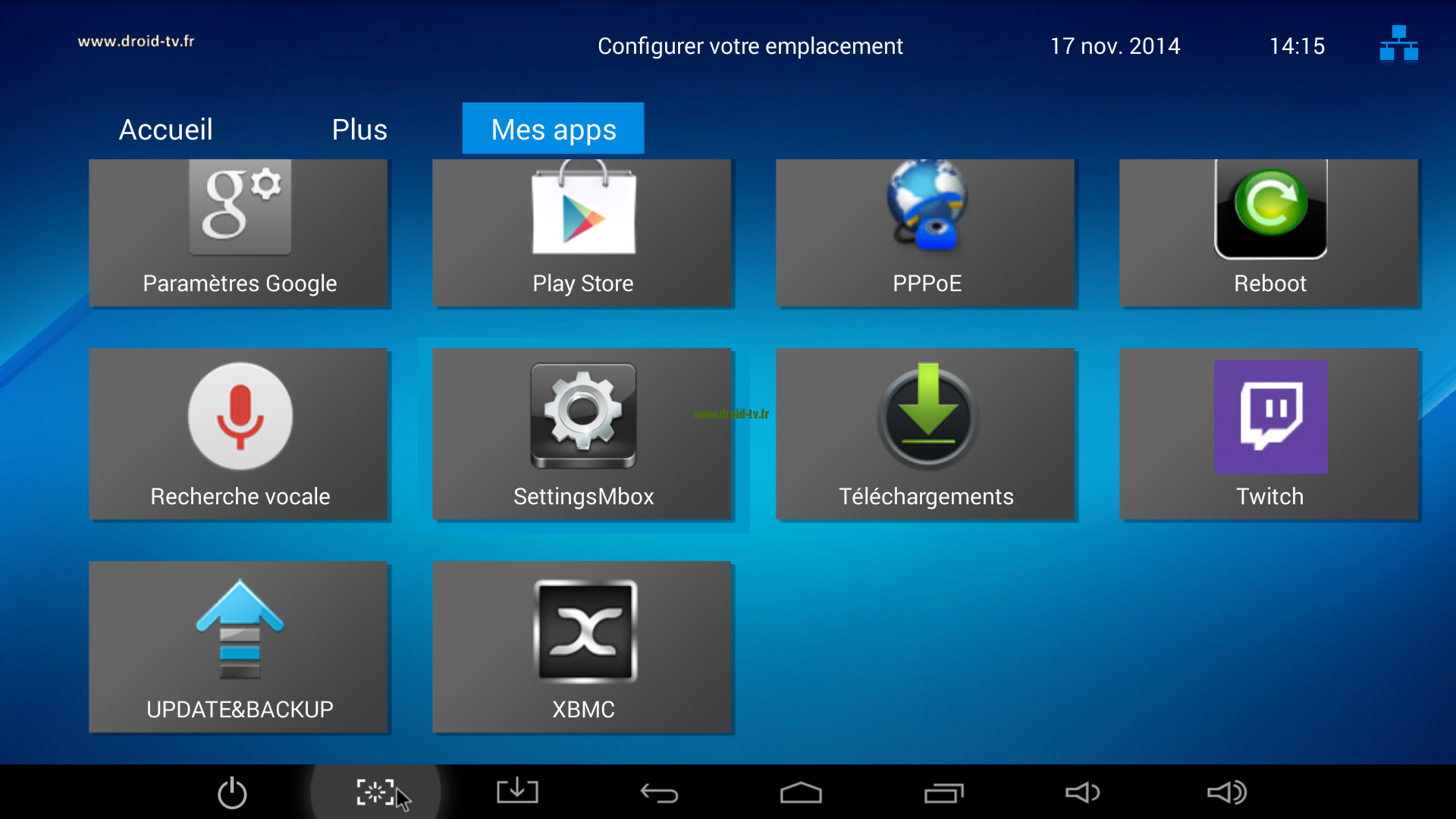 Lancer application SettingsMbox box Android M8 Droid-TV.fr