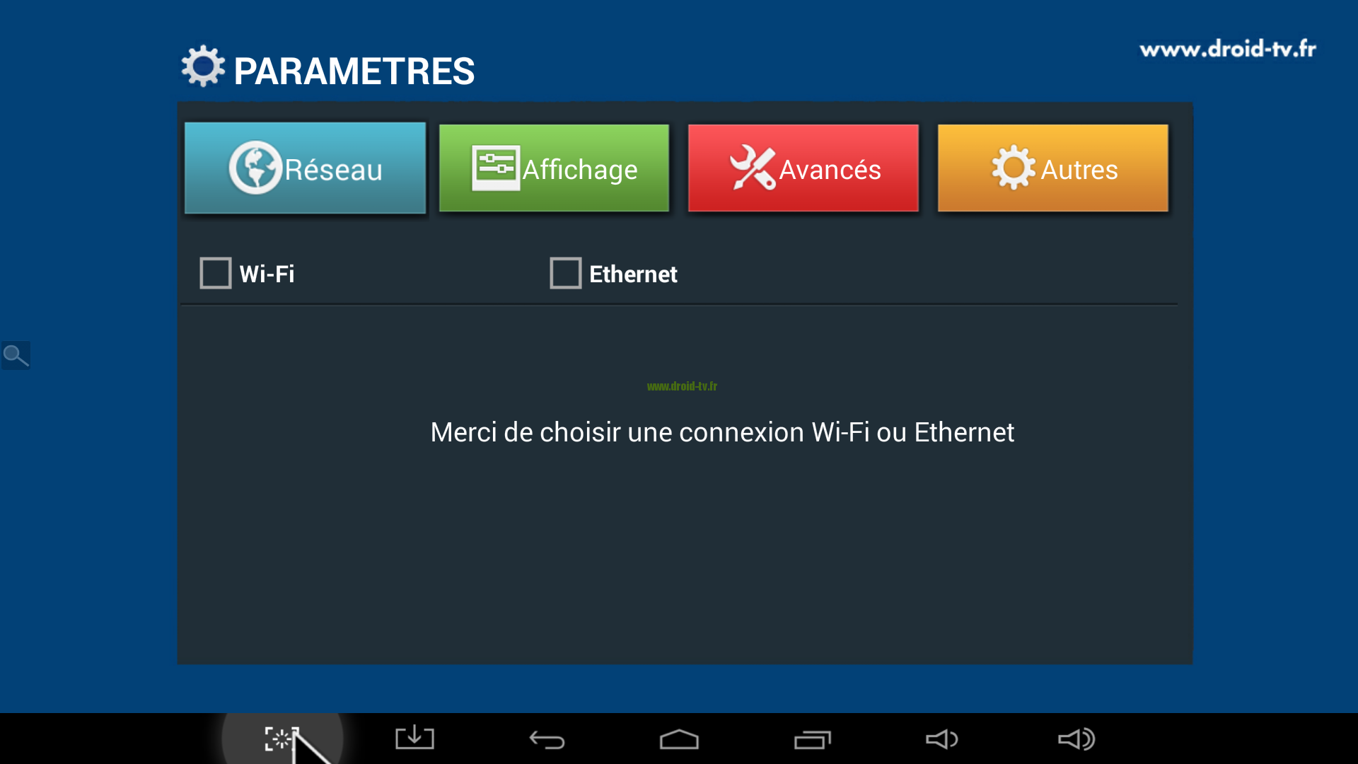 Paramétrage connexion Internet Droid-TV.fr
