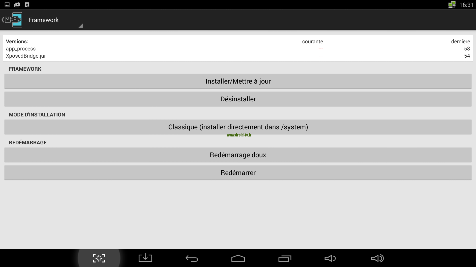 Installer Framework Xposed Droid-TV.fr